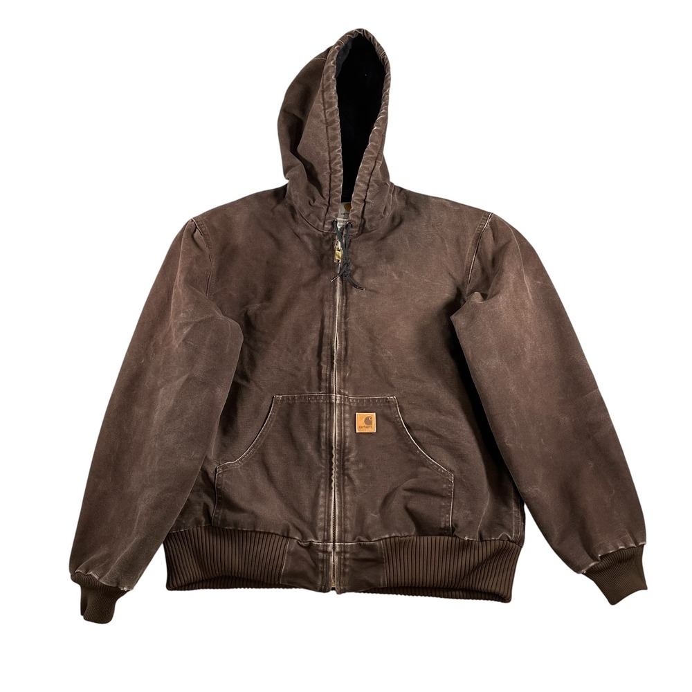 Carhartt J130 DKB Dark Brown Quilted Flannel Lined Jacket Mens Size Medium Reg